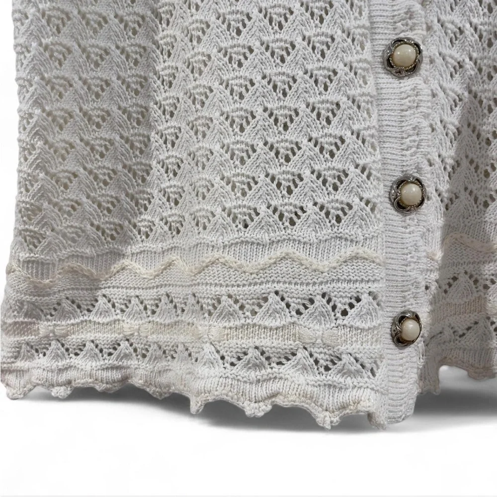 Coastal Grandma Vintage Knit Cardigan - Scallop Hem Rare 80s/90s Bett Mode - Picture 5 of 9